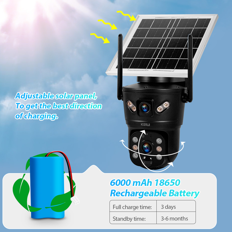 Alarm Siren Outdoor - Câmera Solar KERUI 6MP 4G SIM